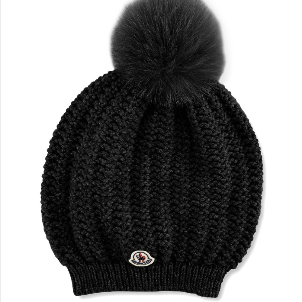 Moncler Bailey Slouchy Fur-Pom Beanie Hat
